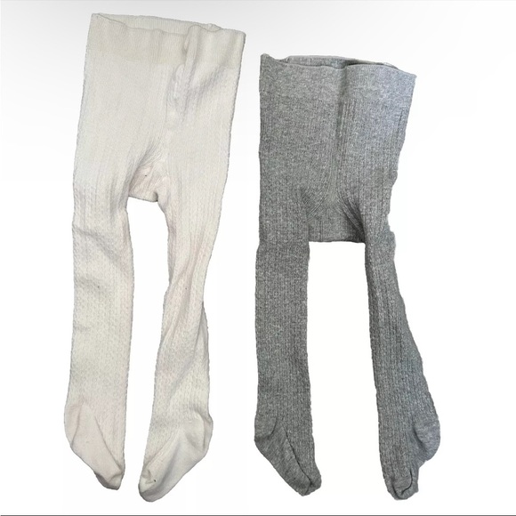 2 Pairs Of Toddler Girl Tights White Grey Size 18-24 Months - Picture 1 of 4